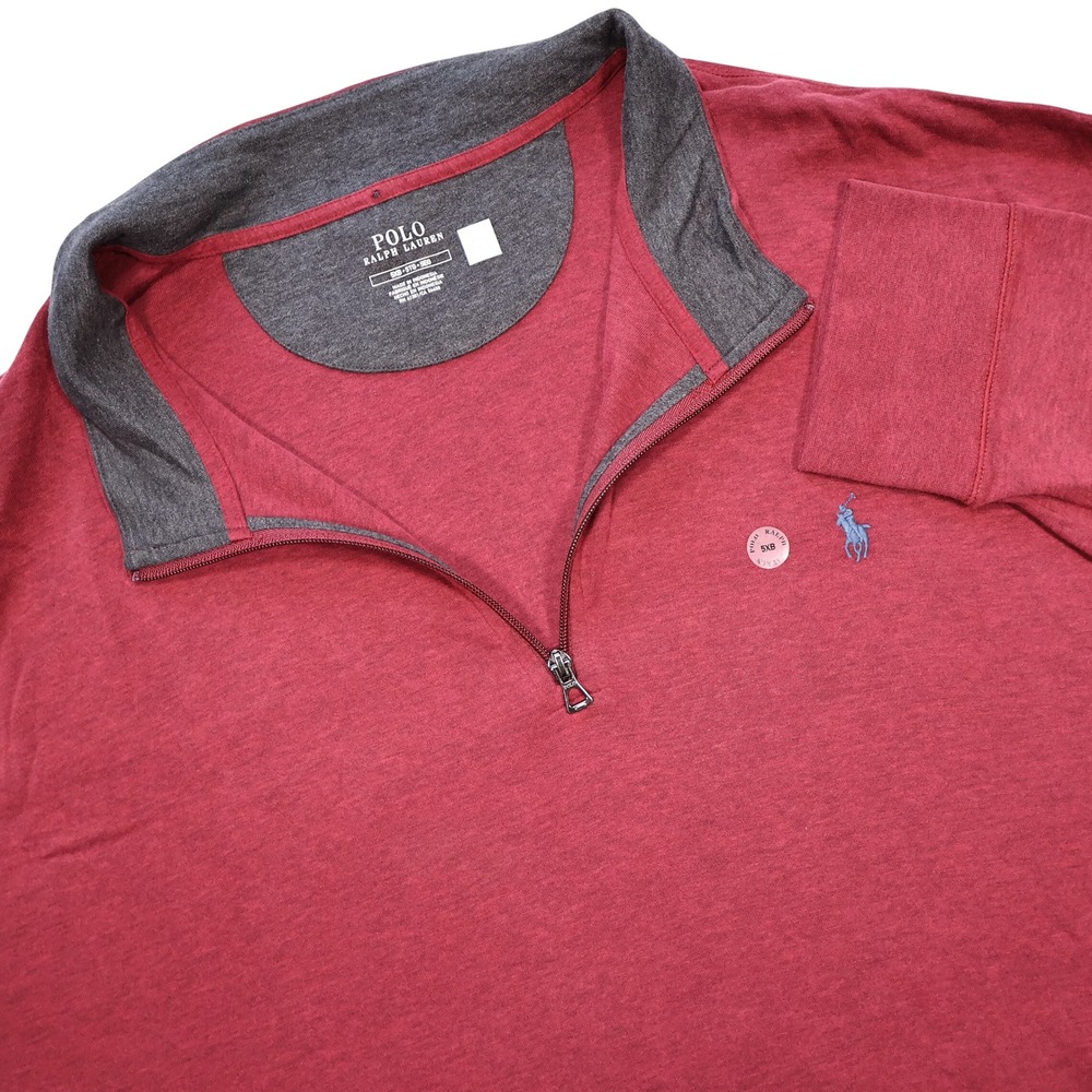 NWT POLO RALPH LAUREN Men's 5XB Heather Red Luxury Jersey Quarter Zip Pullover